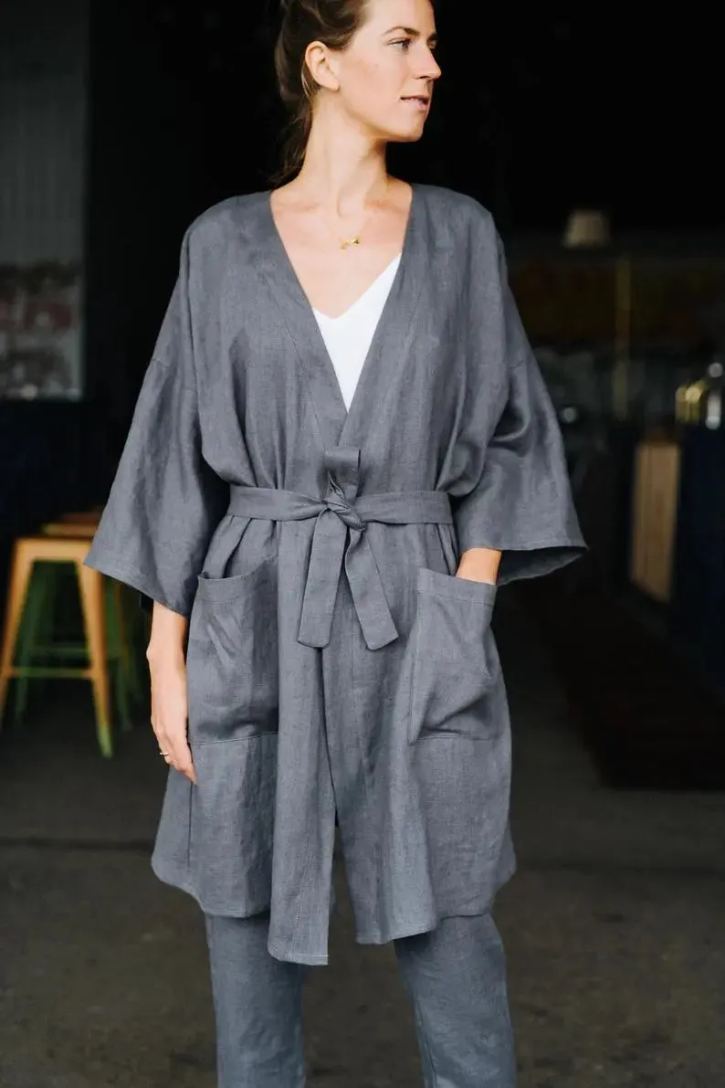 Doha Grey Kimono linen jacket