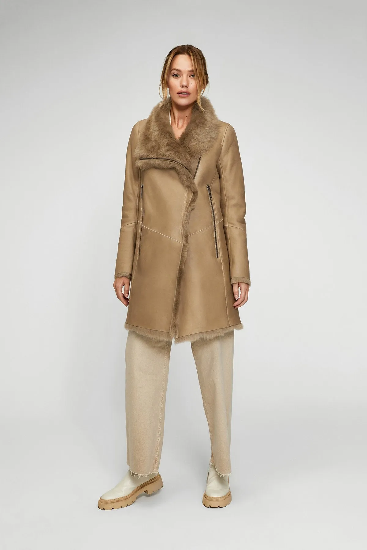 Elena - Sand Shearling Coat