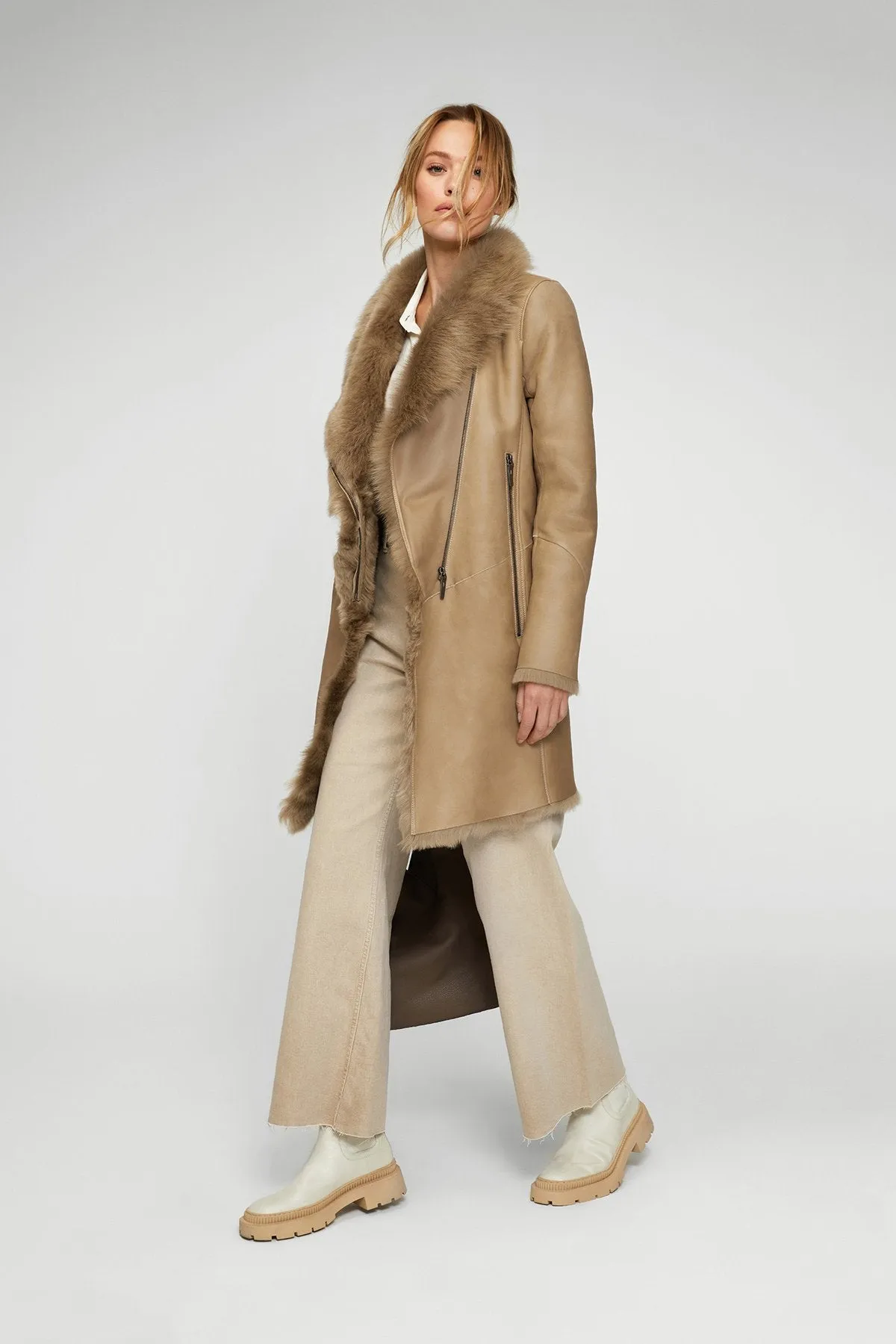 Elena - Sand Shearling Coat