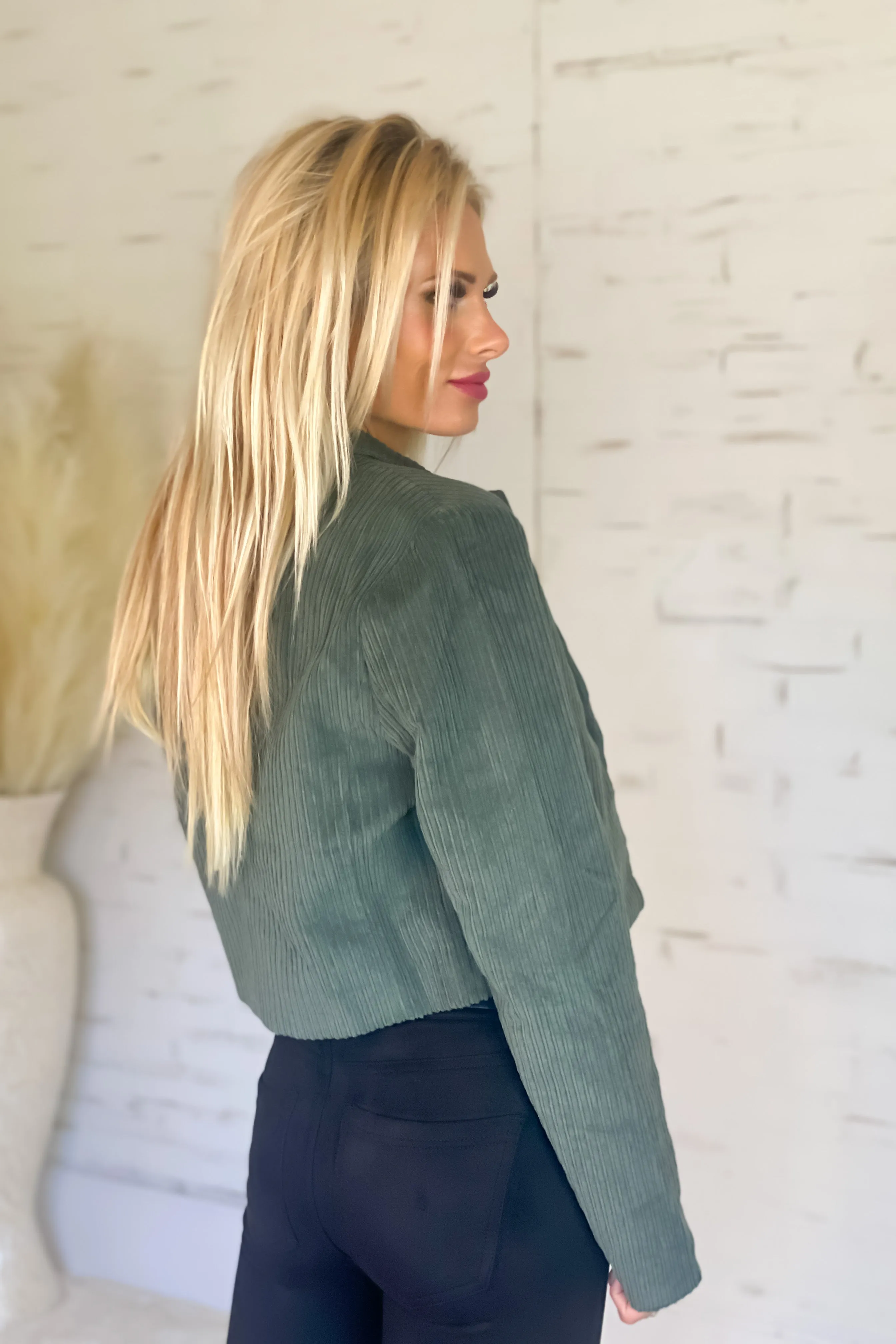 Endlessly Fabulous Corduroy Cropped Blazer : Olive