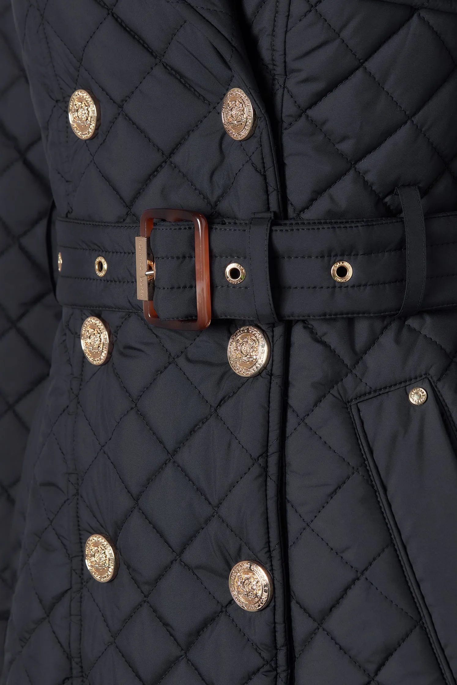 Enstone Quilted Trench Coat (Black Gold)