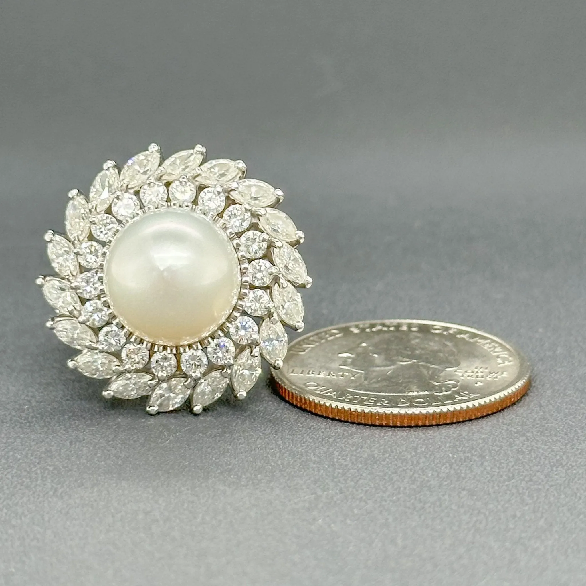 Estate Platinum South Sea Pearl & 2.85ctw G-H/VS2-SI1 Diamond Cocktail Ring