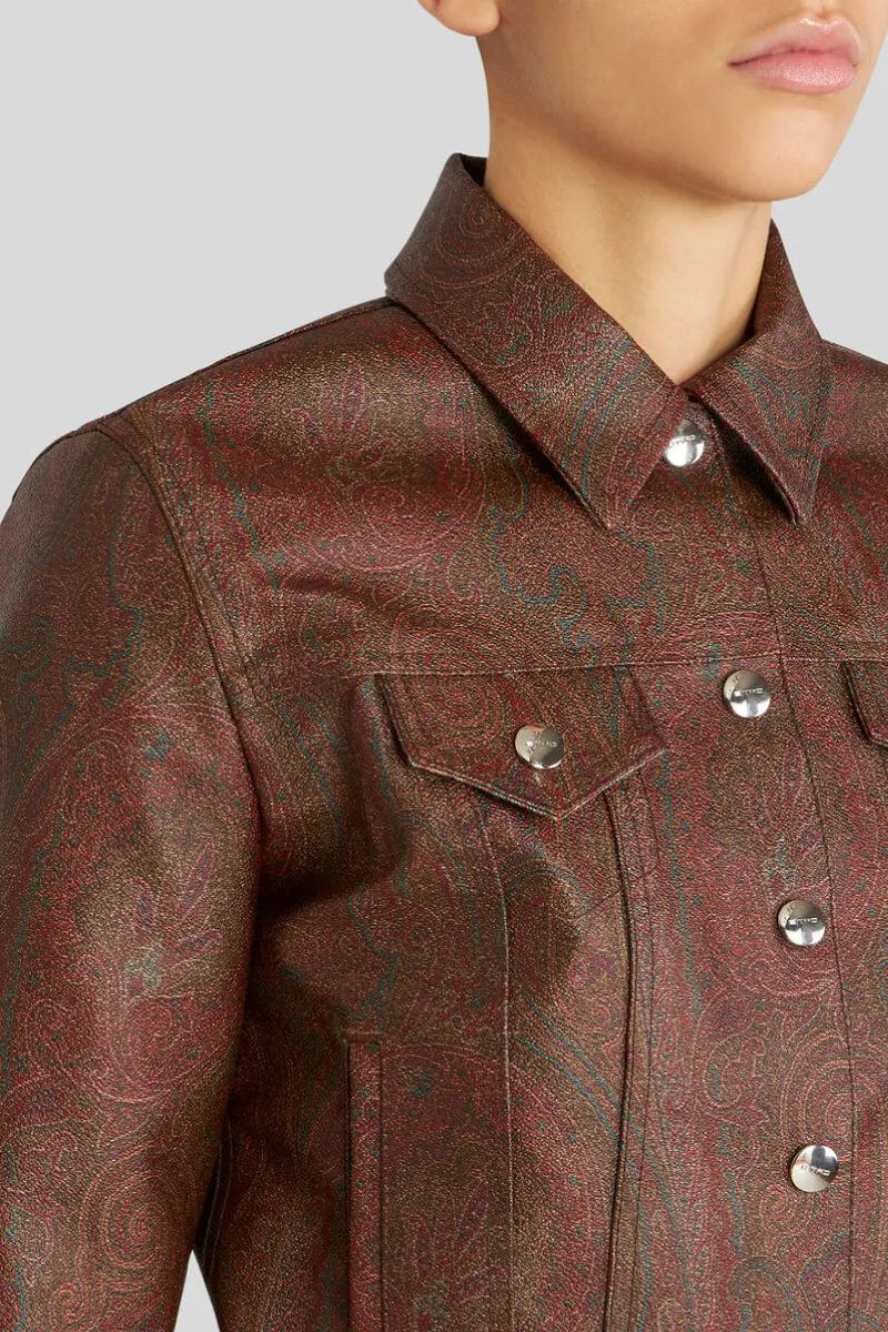 Etro Paisley Jacquard Coated Denim Jacket - Red