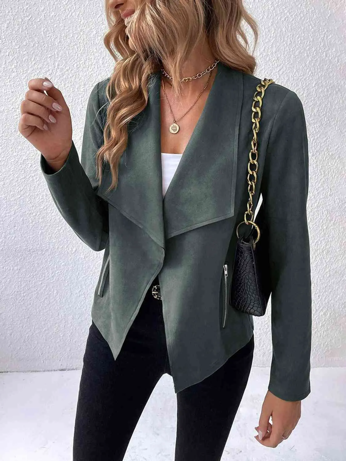 Explore More Collection - Collared Neck Long Sleeve Jacket