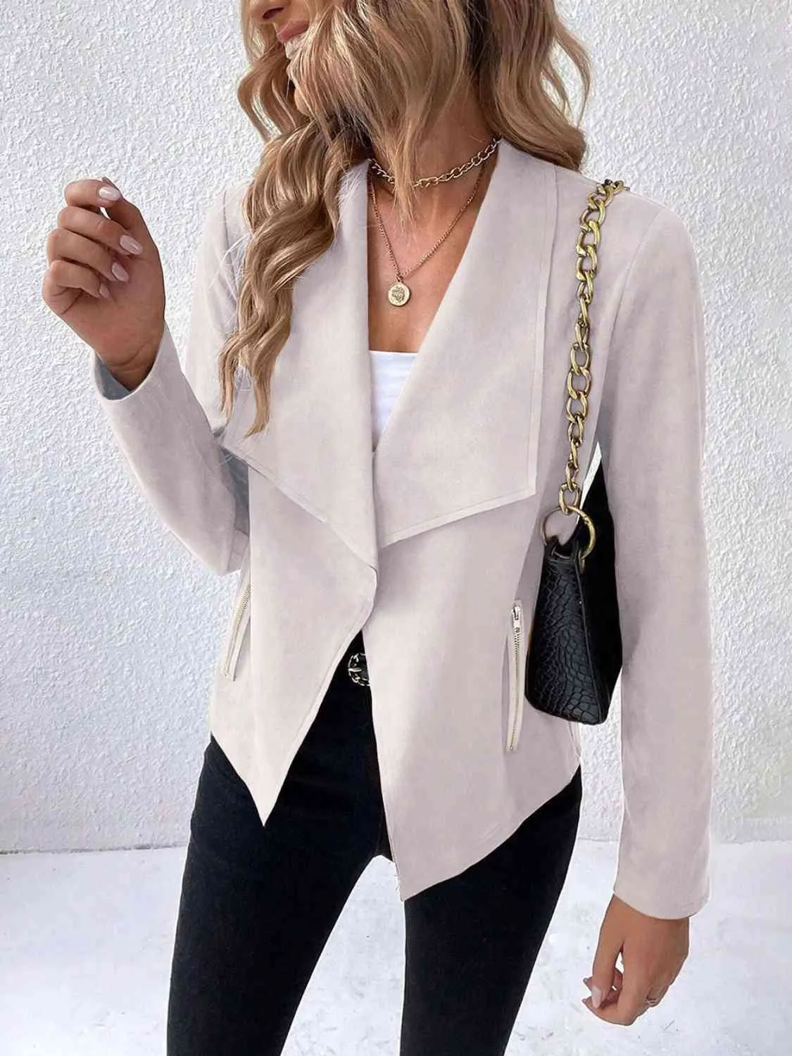 Explore More Collection - Collared Neck Long Sleeve Jacket