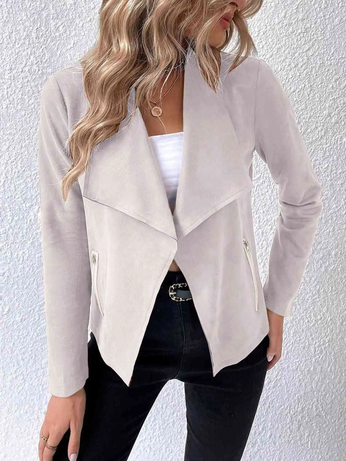 Explore More Collection - Collared Neck Long Sleeve Jacket