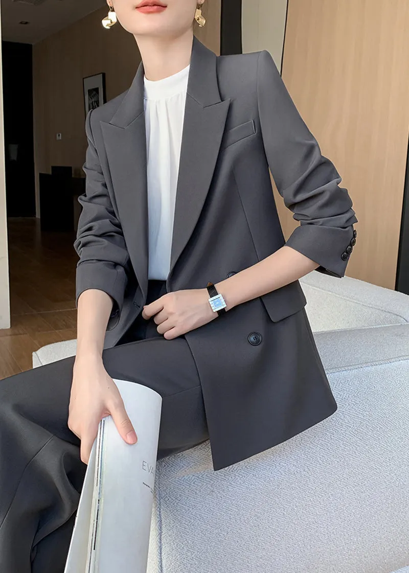 Gray Double Breasted Blazer Wide Pants Suit Two-Piece Set