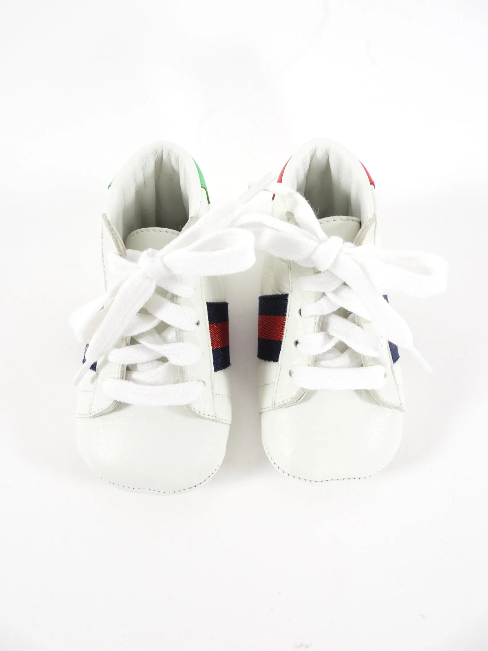 Gucci Baby White Leather Web Baby Booties - Newborn