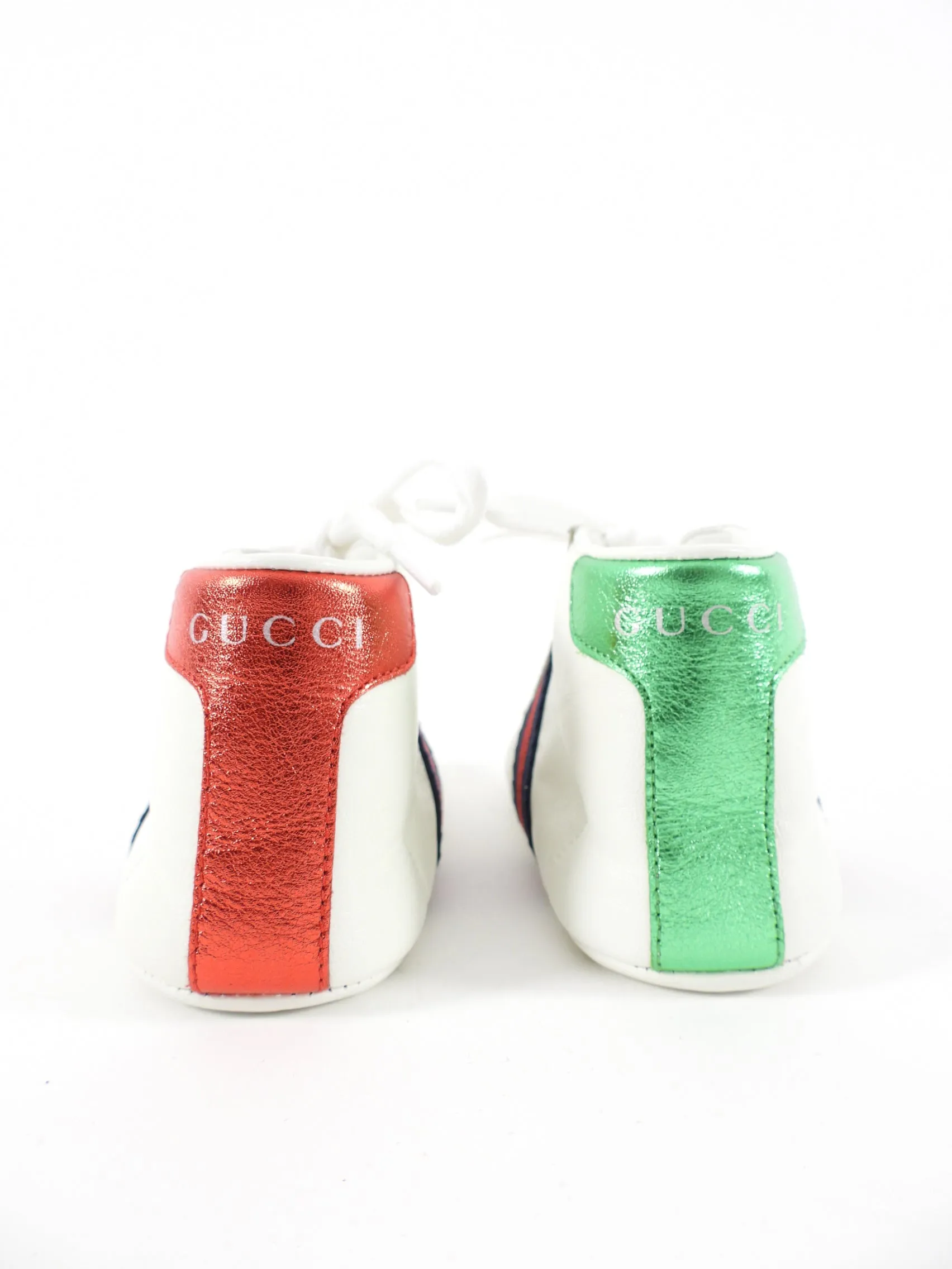 Gucci Baby White Leather Web Baby Booties - Newborn