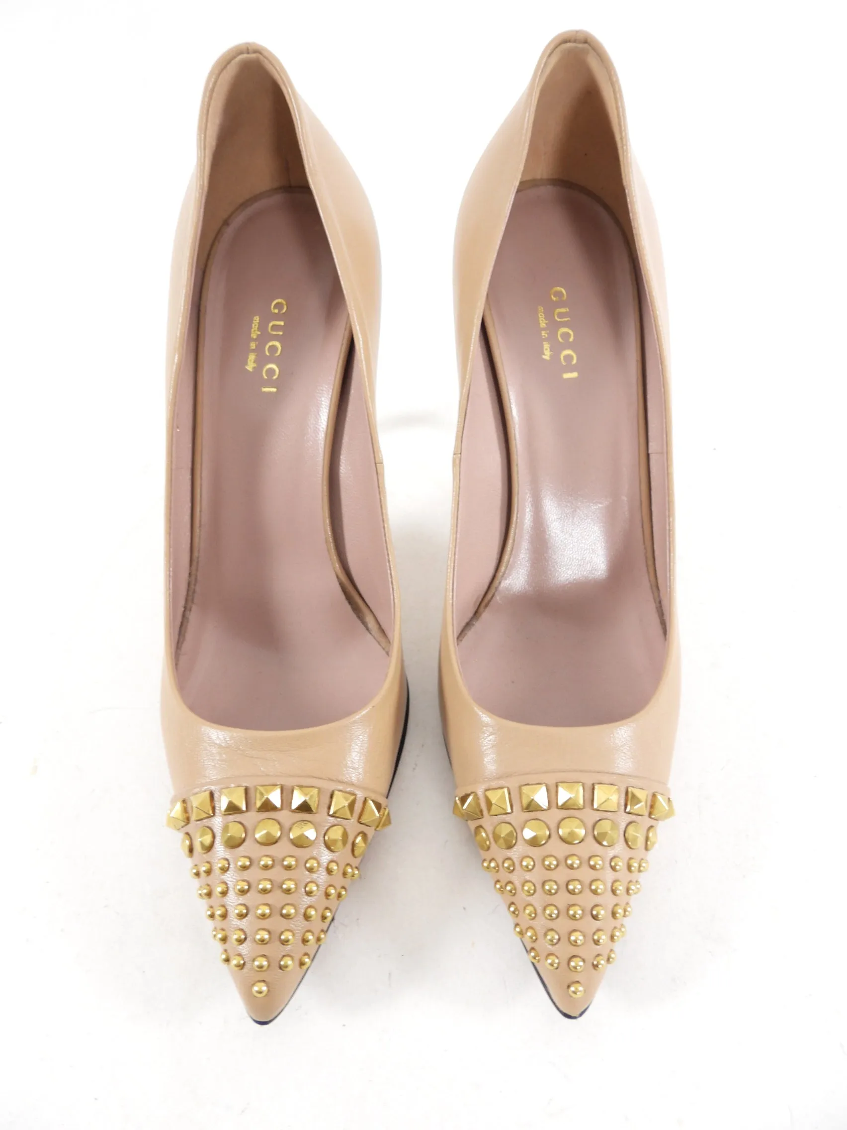 Gucci Beige Studded Leather Pumps - 37