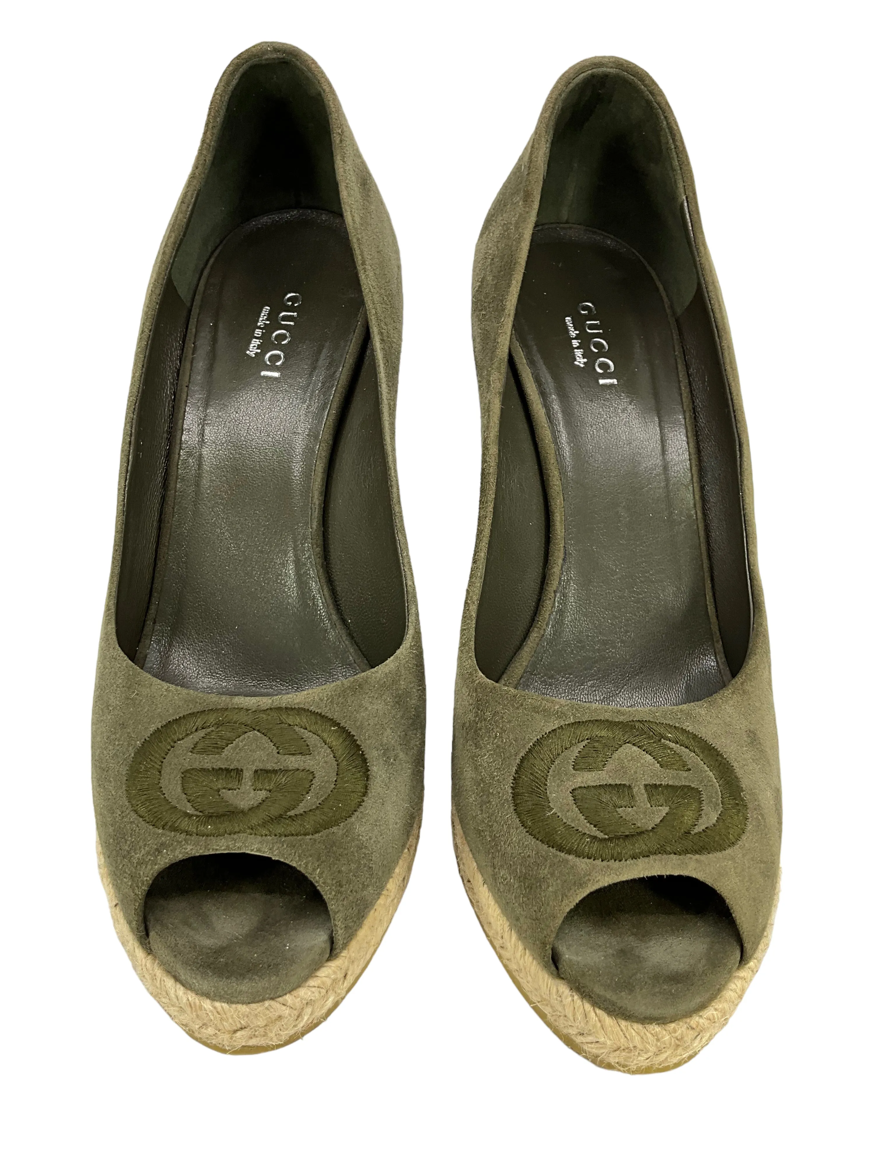 Gucci Suede Wedge Peep Toe Wedges Size 6