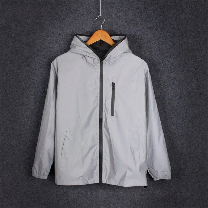 Hip Hop Reflective Noctilucent Hooded Jacket New Running Sporting Mens Light Jackets Coats Waterproof Coat Outwear