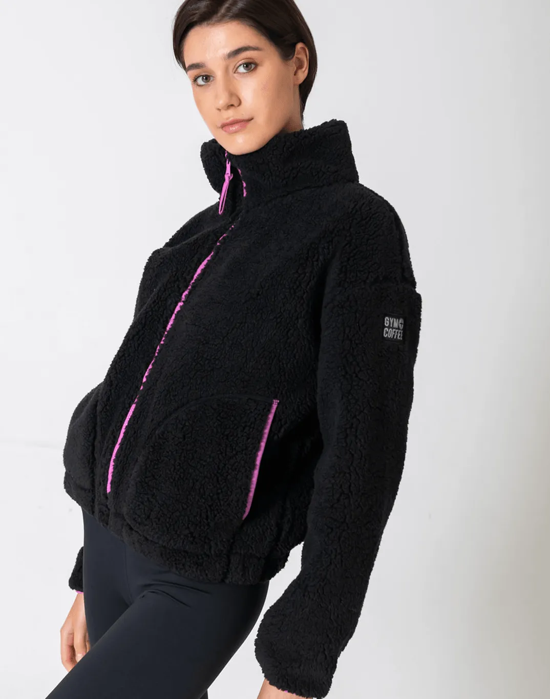 Industry Fleece High Collar Jacket in Black