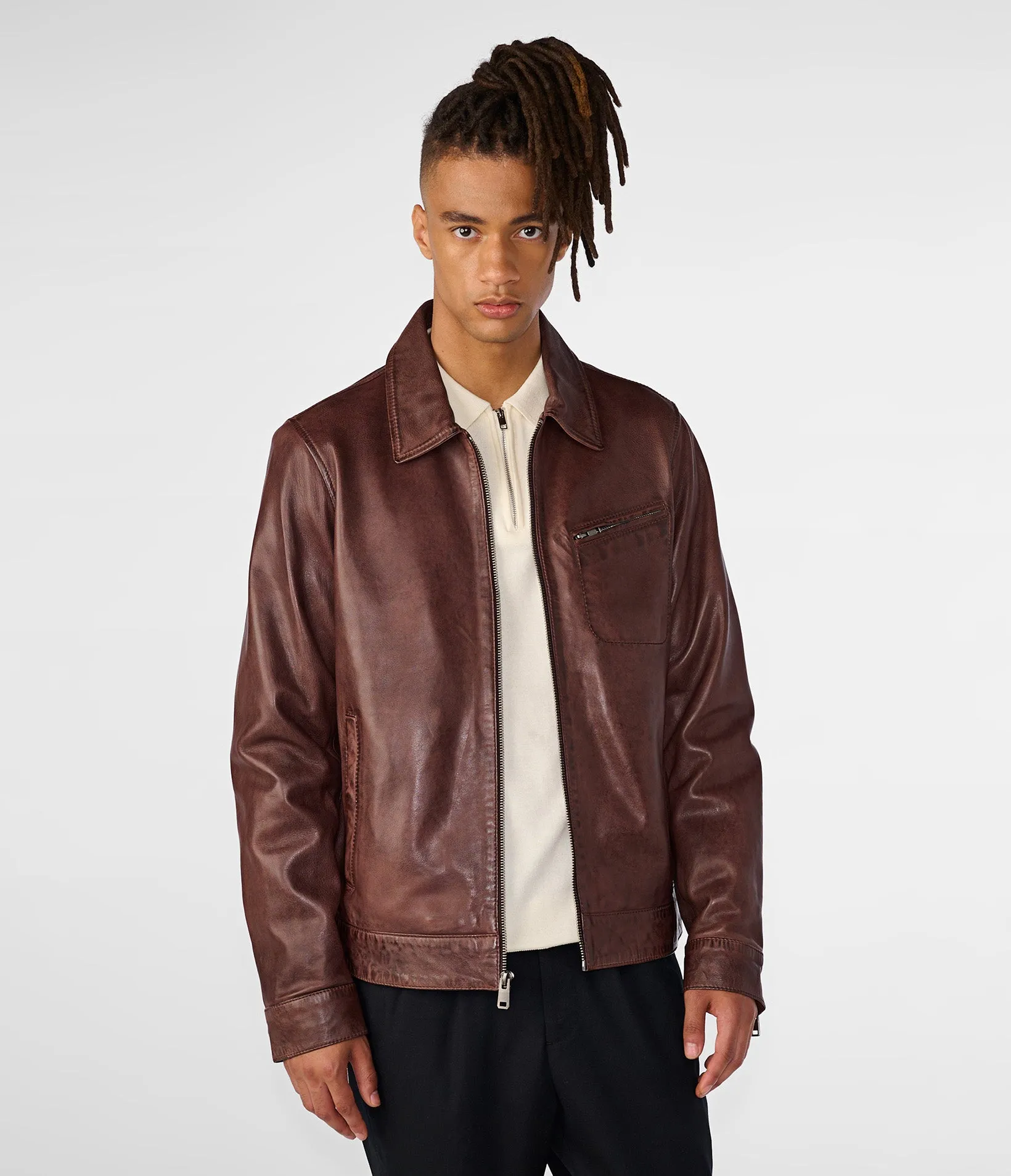 Isaac Collared Leather Jacket