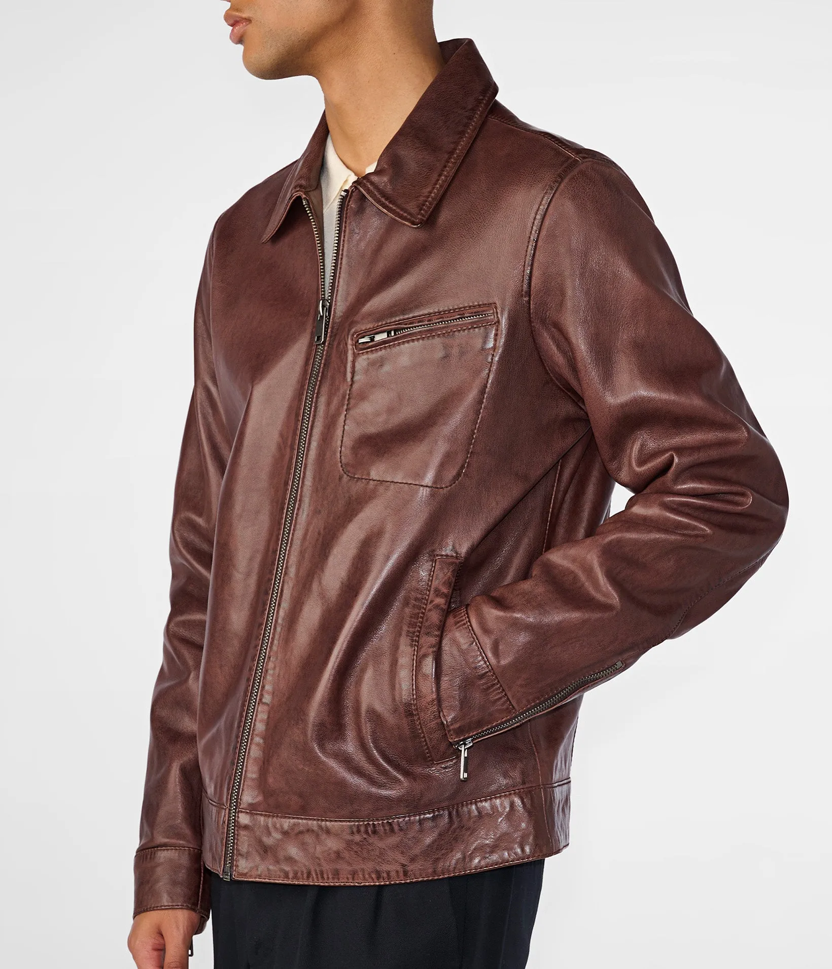 Isaac Collared Leather Jacket