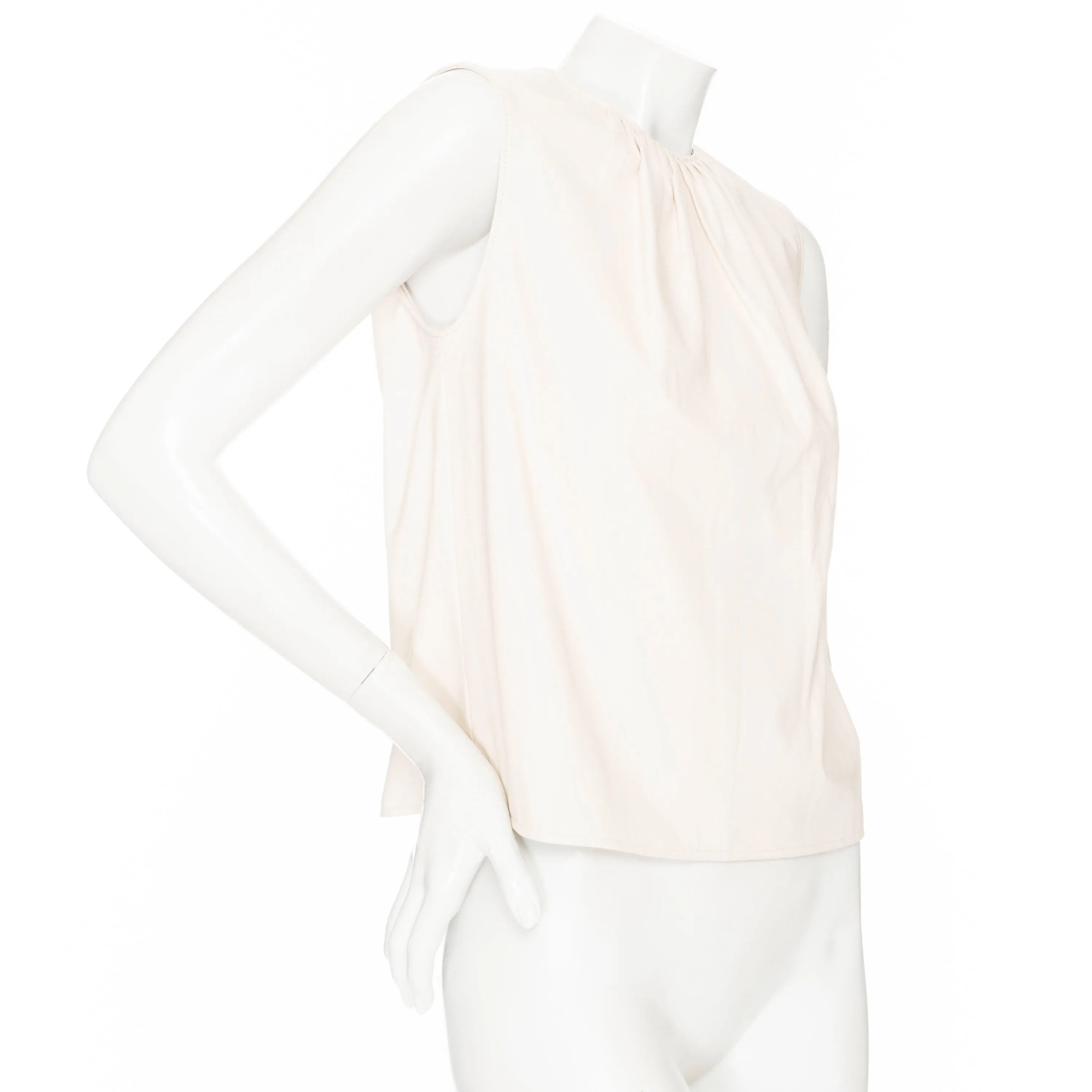 Ivory White Leather Sleeveless Back Button Down Top