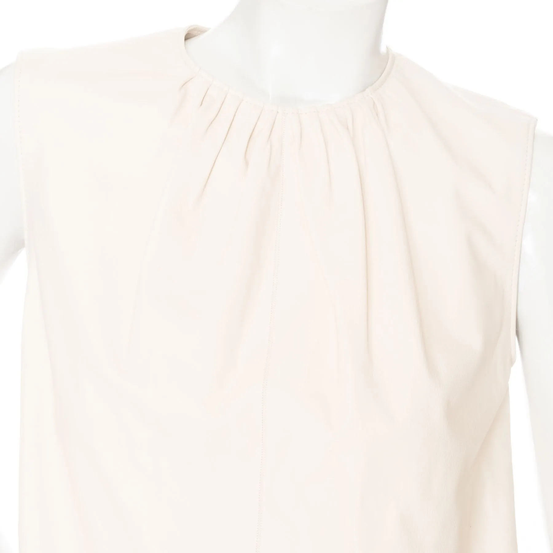 Ivory White Leather Sleeveless Back Button Down Top