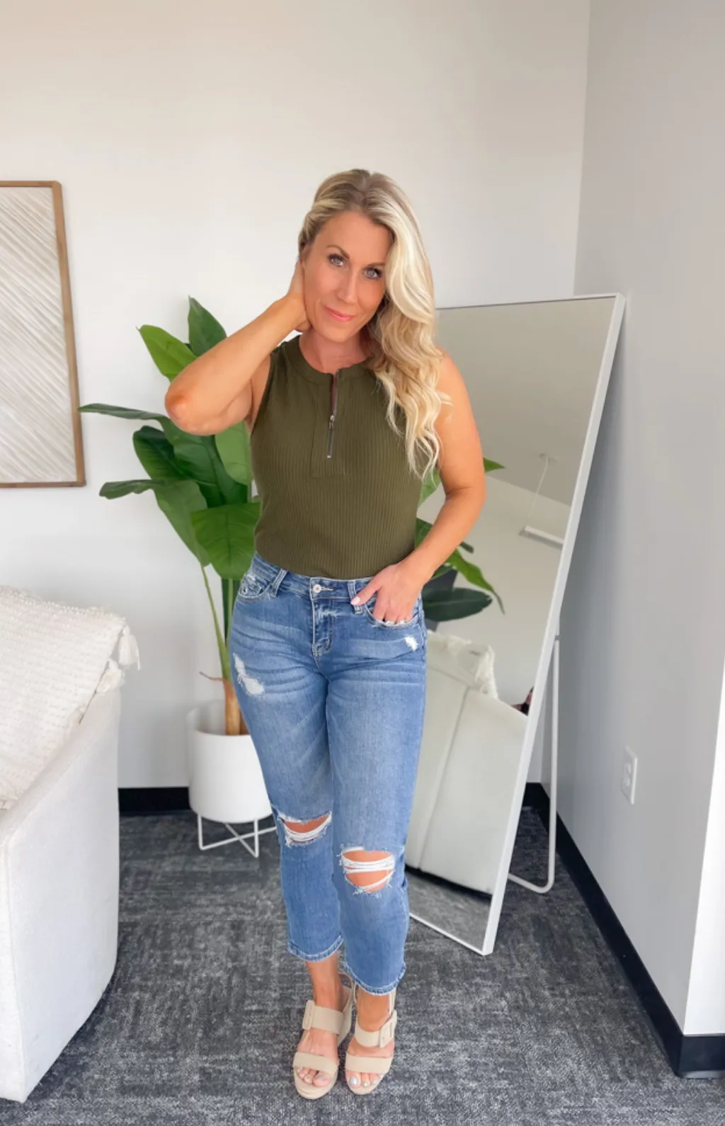 Kaitlyn Ribbed Olive Tank Top