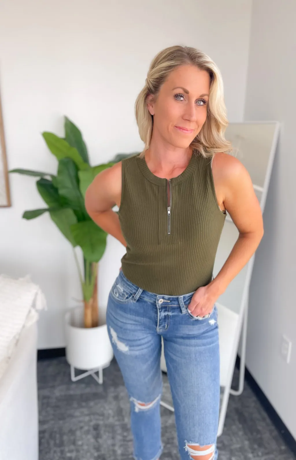 Kaitlyn Ribbed Olive Tank Top