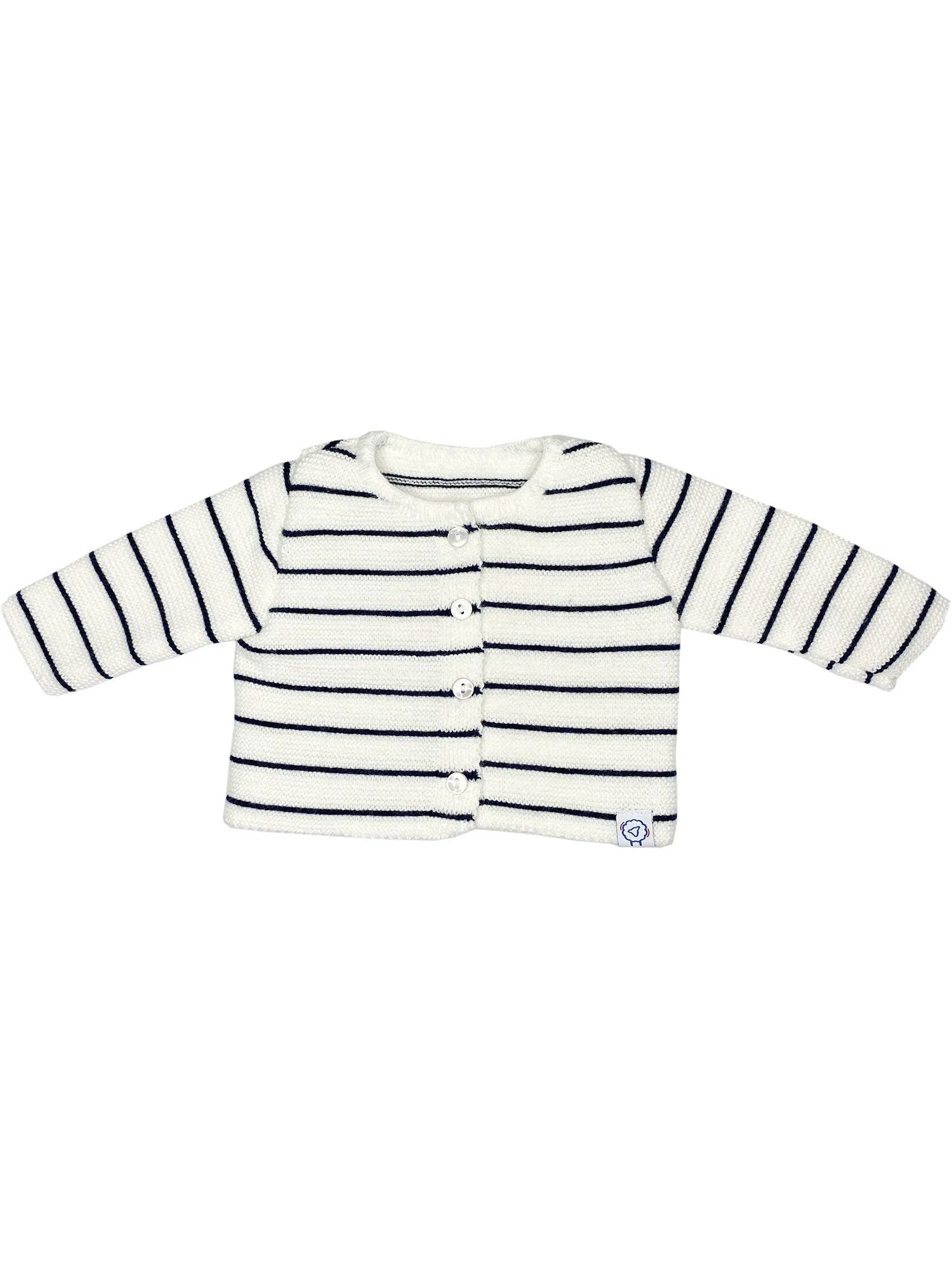 Knitted Cardigan, Breton Stripe White