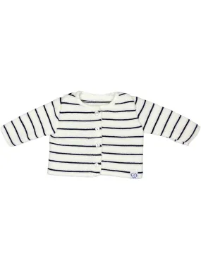 Knitted Cardigan, Breton Stripe White