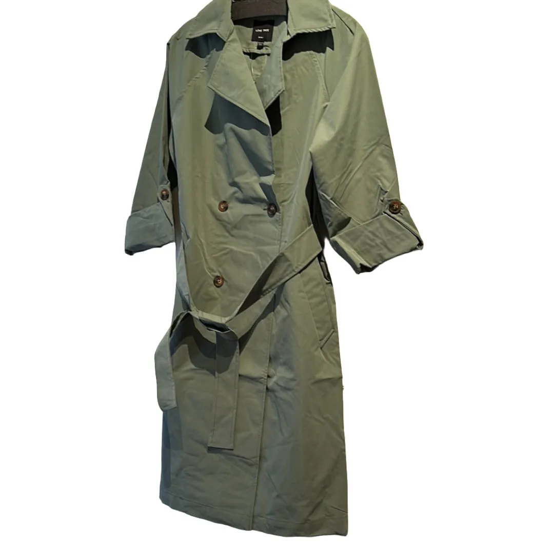 LOVE TREE Double Breasted 3/4 Sleeve Trench Coat -Olive