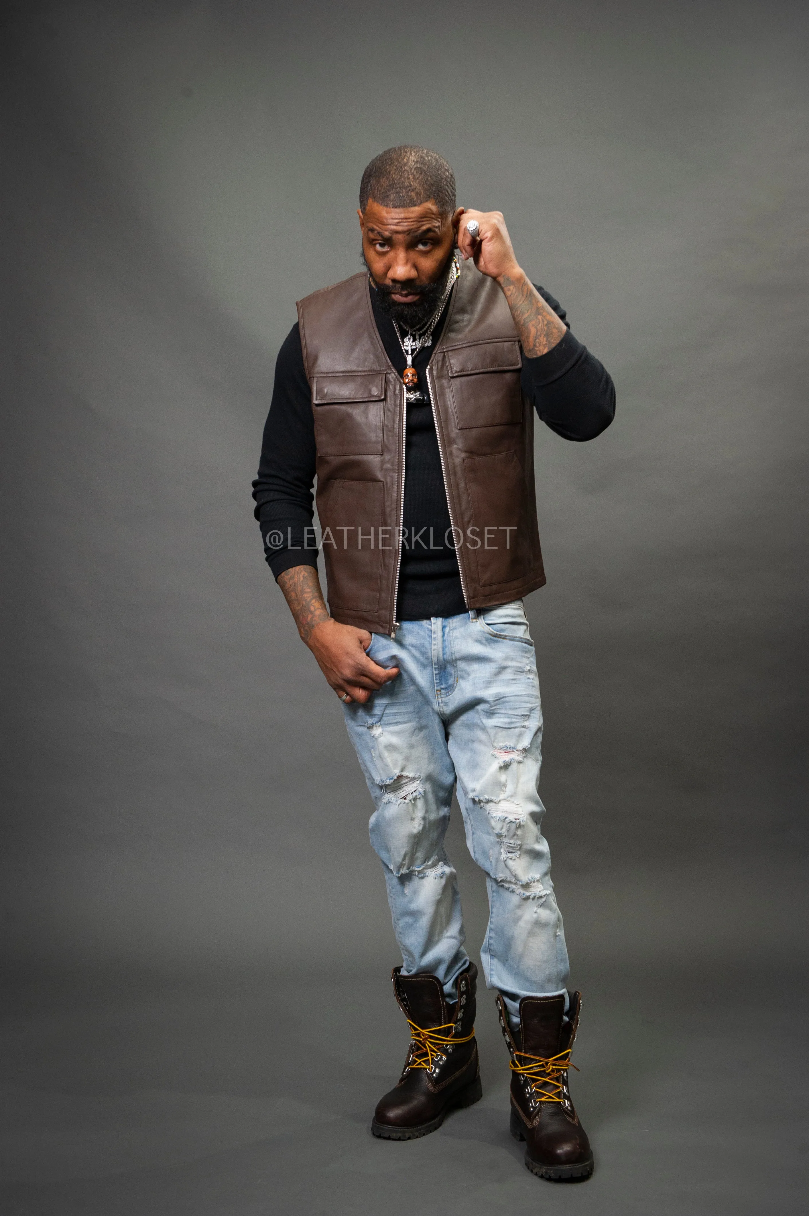 Men's Leather Brooklyn Vest Chocolate [Slim-Cut]