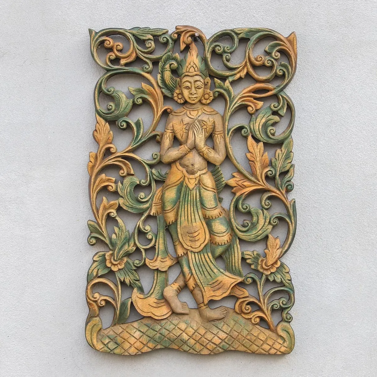 Novica Angel Walk Teak Relief Panel