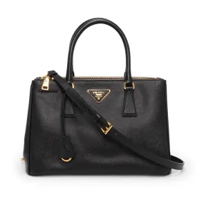 Prada Black Saffiano Lux Double Zip Small Tote