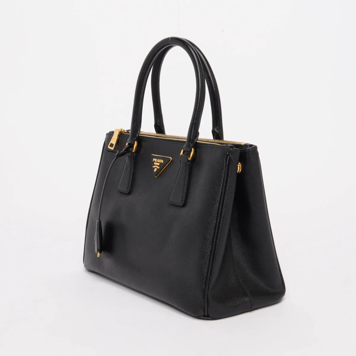 Prada Black Saffiano Lux Double Zip Small Tote