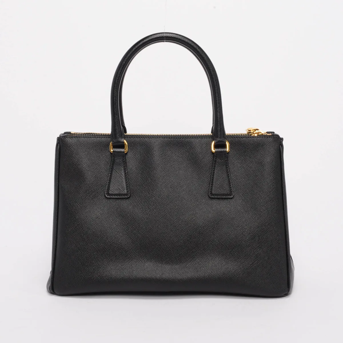 Prada Black Saffiano Lux Double Zip Small Tote