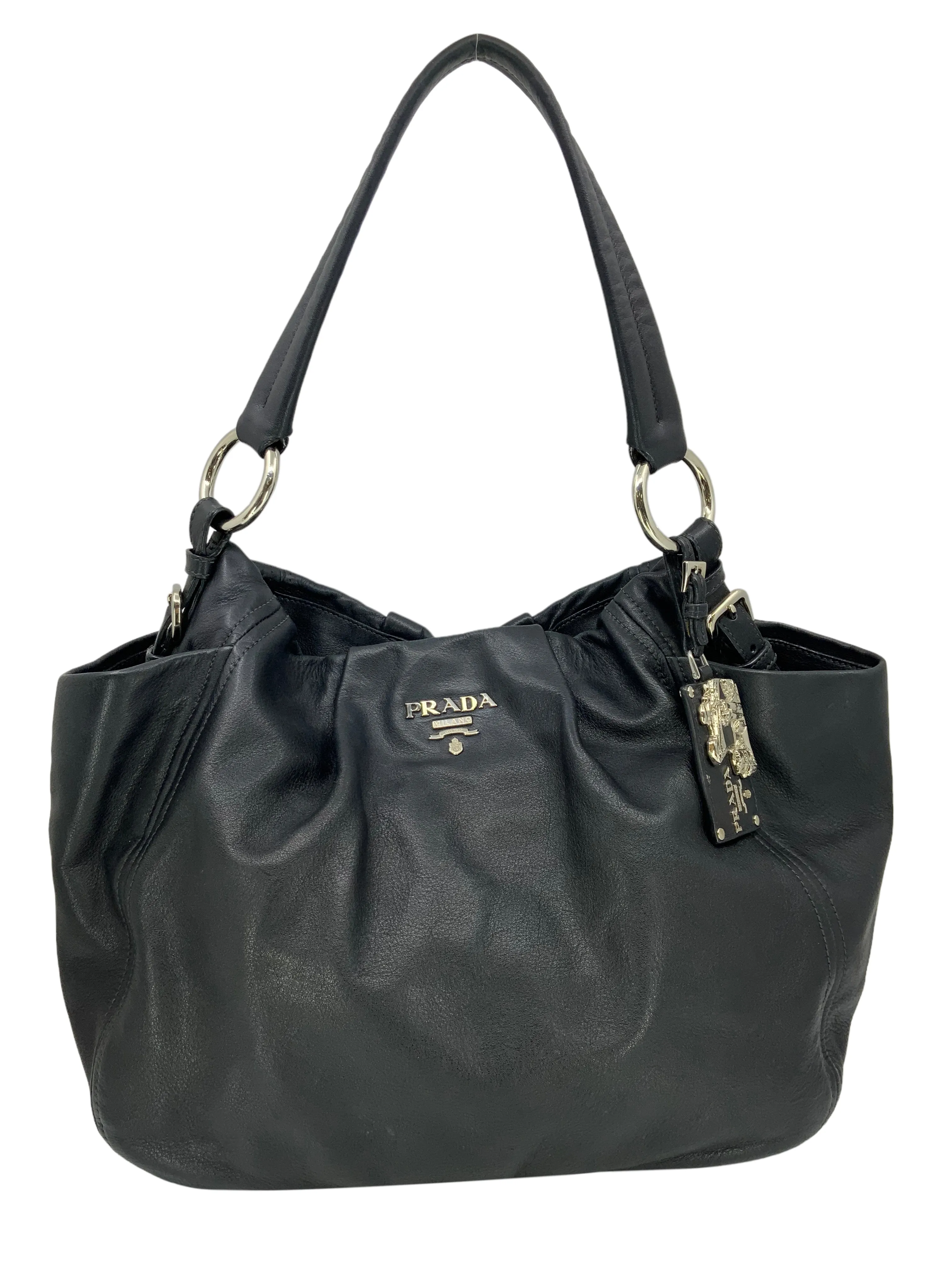 Prada Calfskin Leather Side-Pocket Hobo