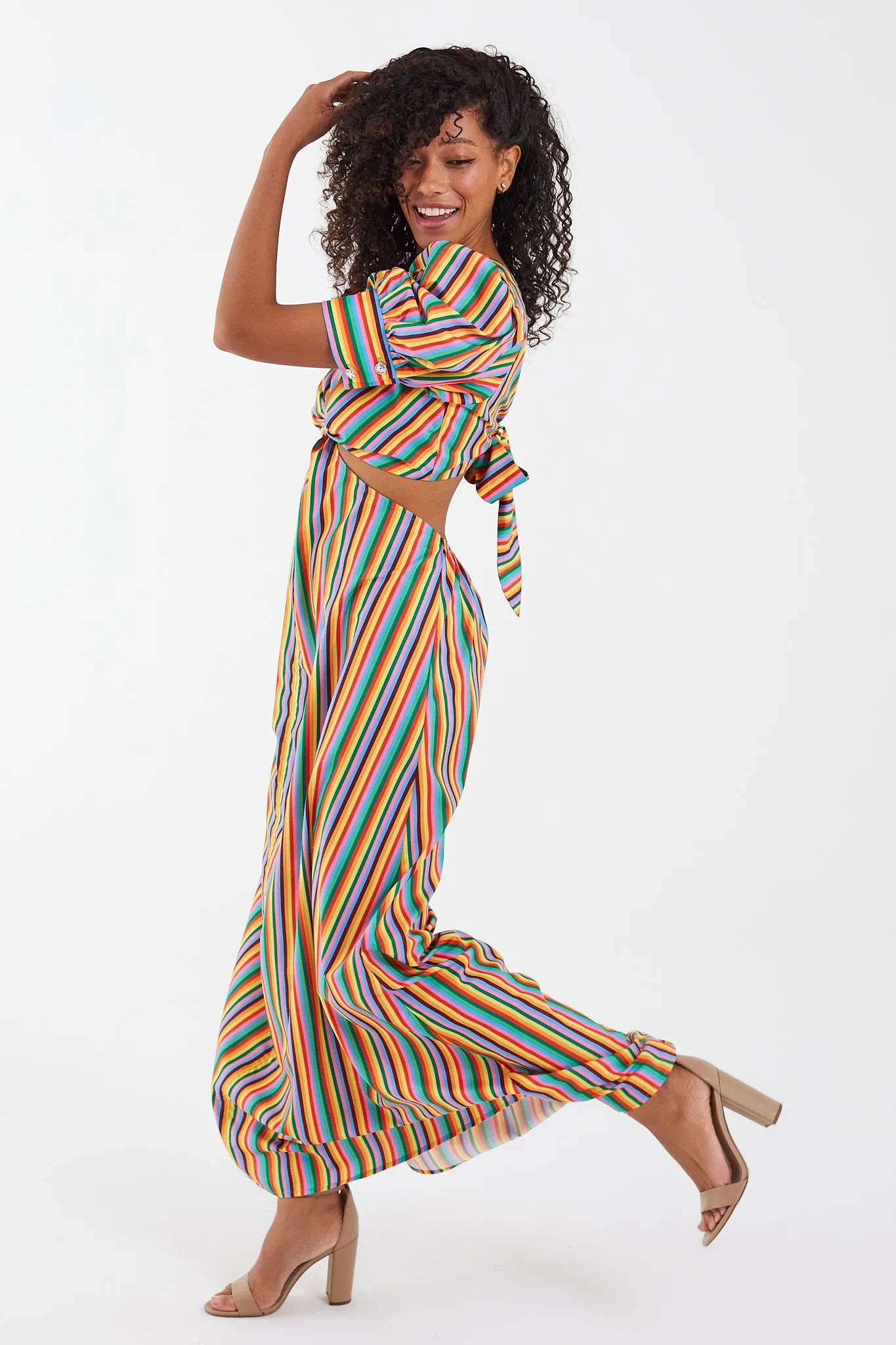 Rainbow Stripe Cut Out Maxi Dress