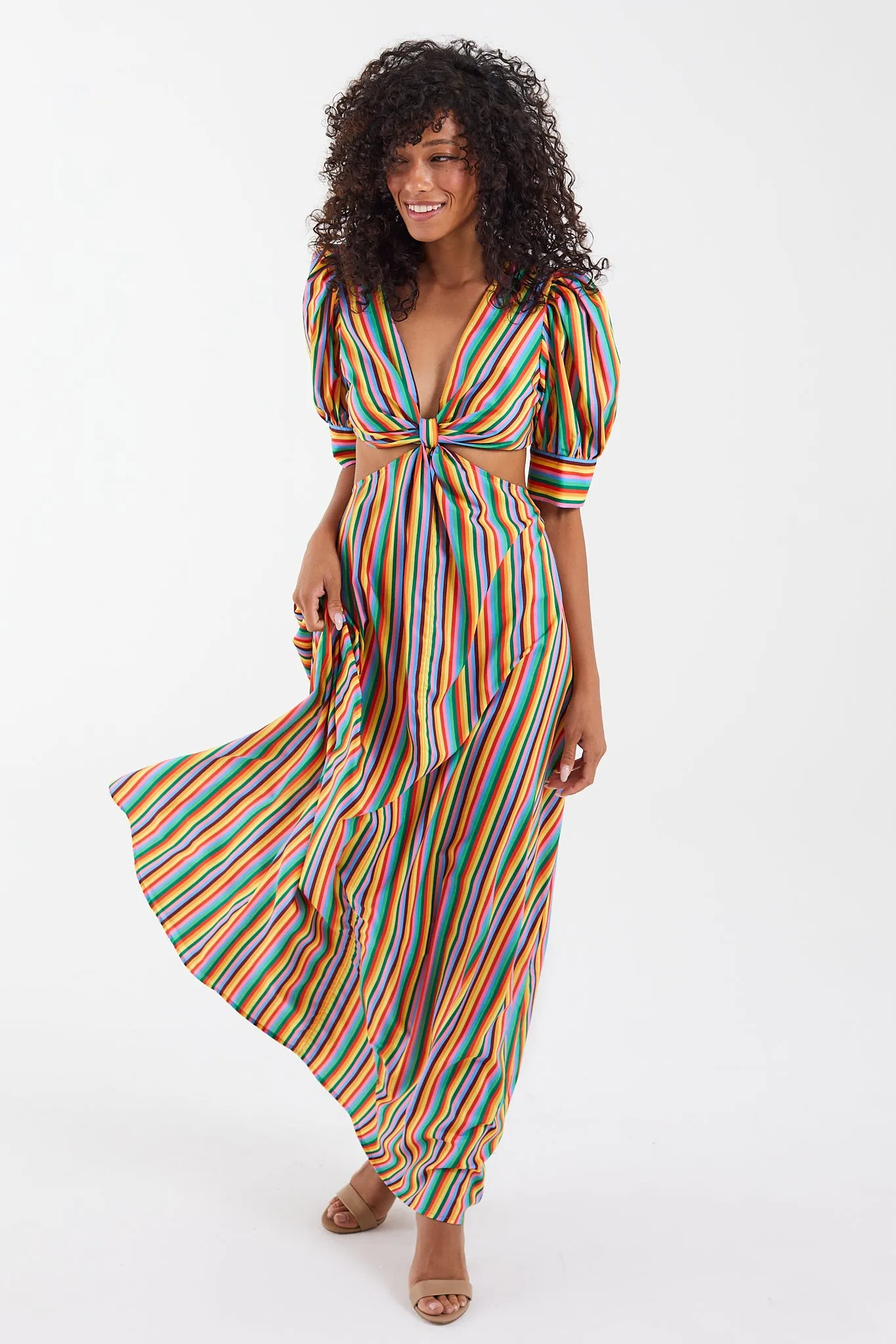 Rainbow Stripe Cut Out Maxi Dress