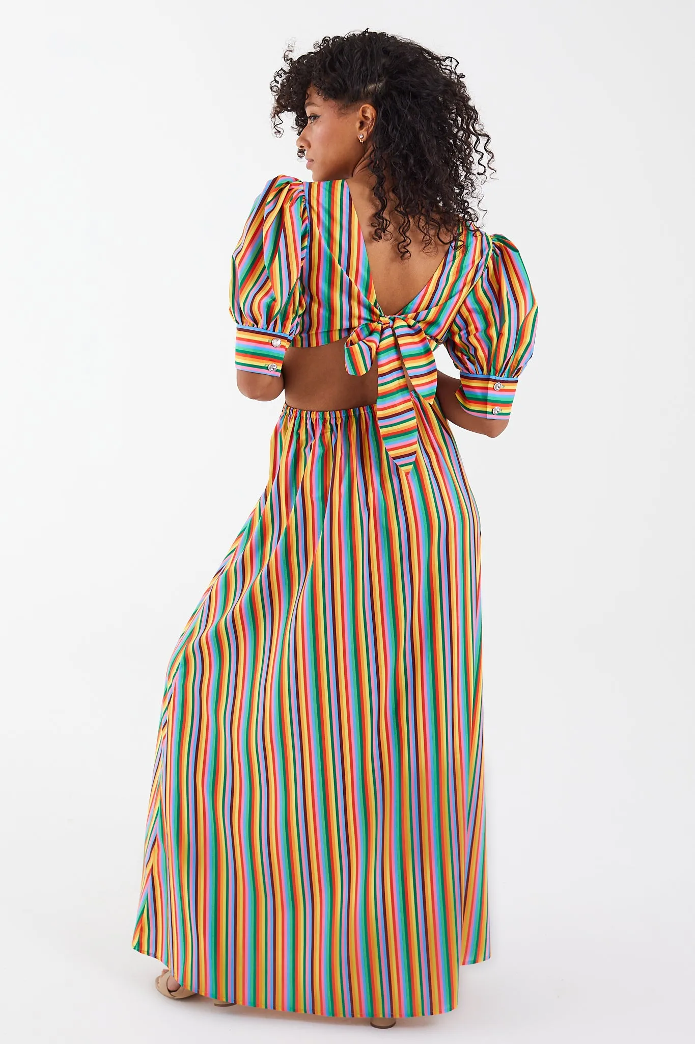 Rainbow Stripe Cut Out Maxi Dress