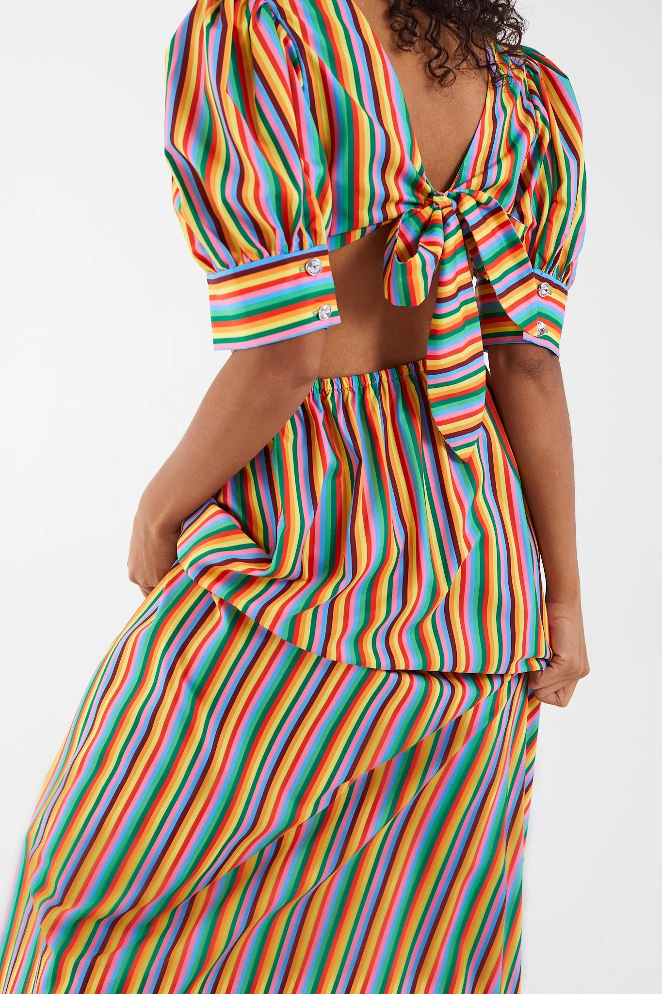 Rainbow Stripe Cut Out Maxi Dress