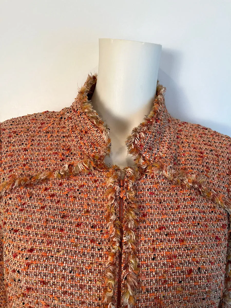 Rare Chanel 04P 2004 Spring Peach Pink Tweed Zip Up Jacket FR 38 US 4/6