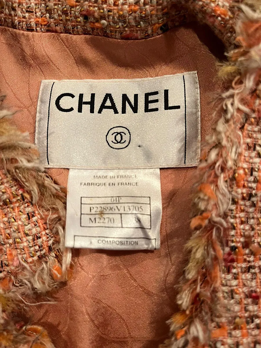 Rare Chanel 04P 2004 Spring Peach Pink Tweed Zip Up Jacket FR 38 US 4/6