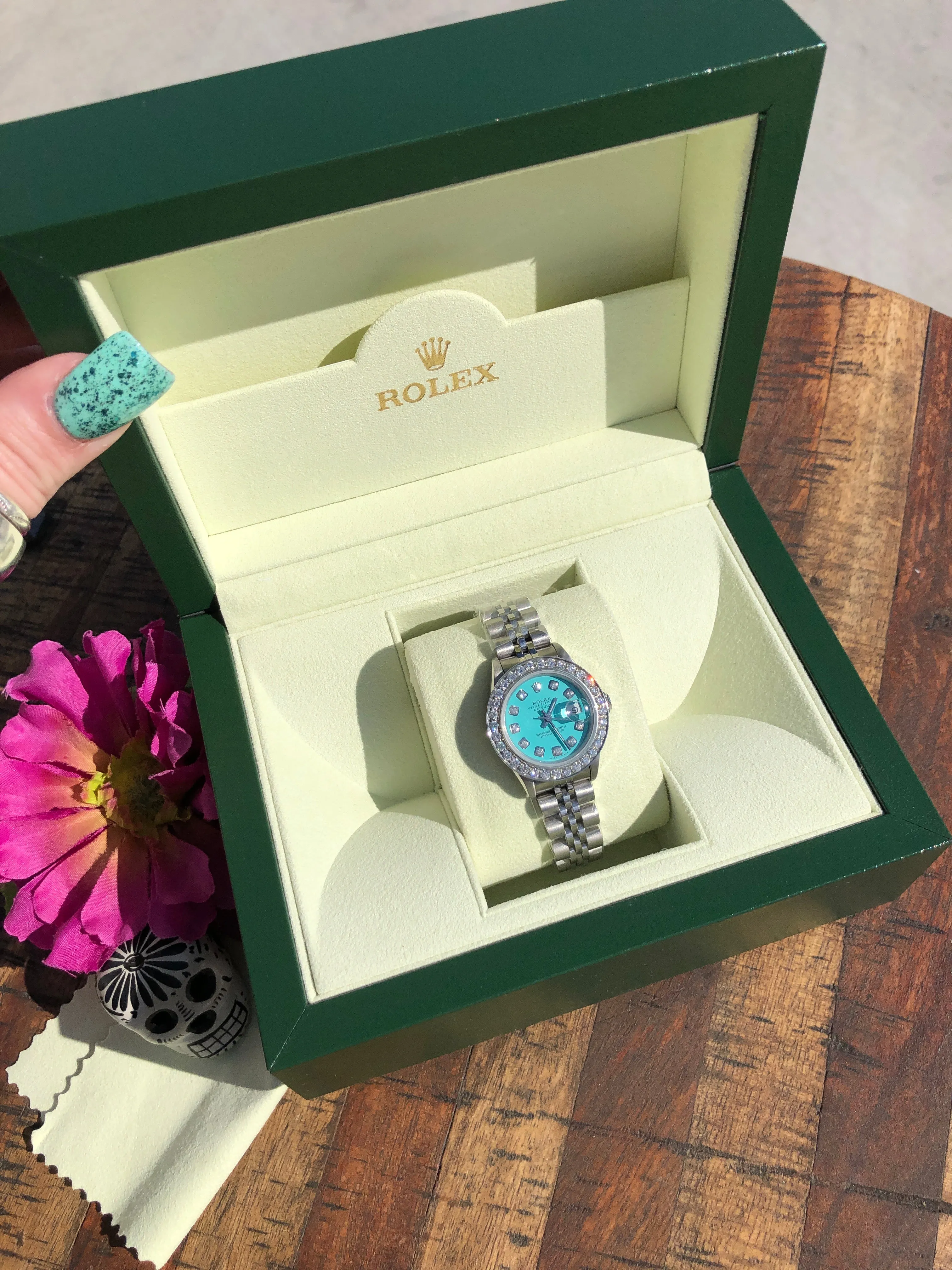 Refurbished/Pre-Owned Custom Women's "Turquoise" Rolex Watch