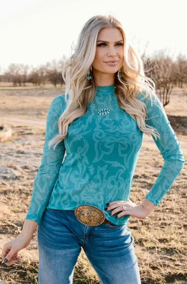 The Turquoise Bootstitch Mesh Top