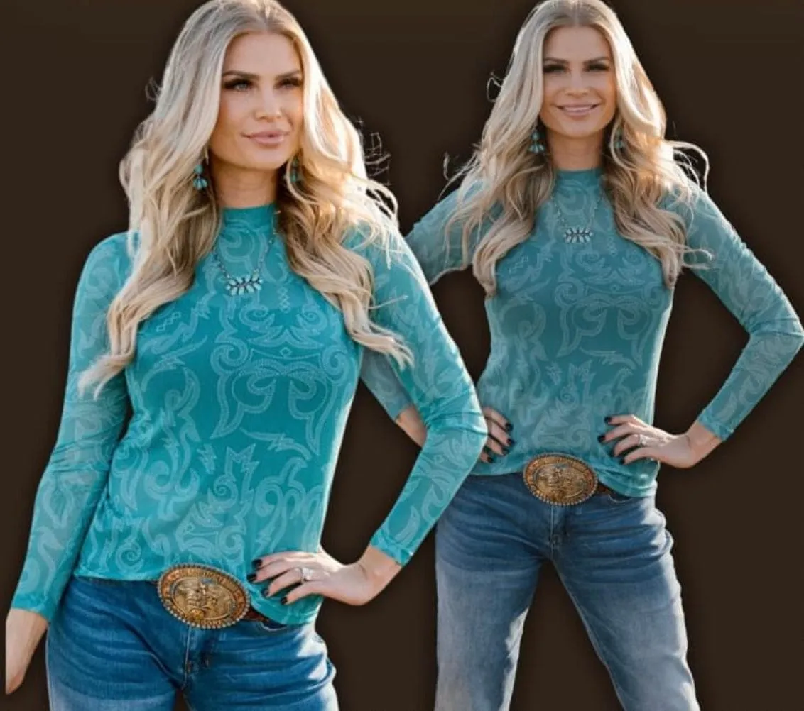 The Turquoise Bootstitch Mesh Top