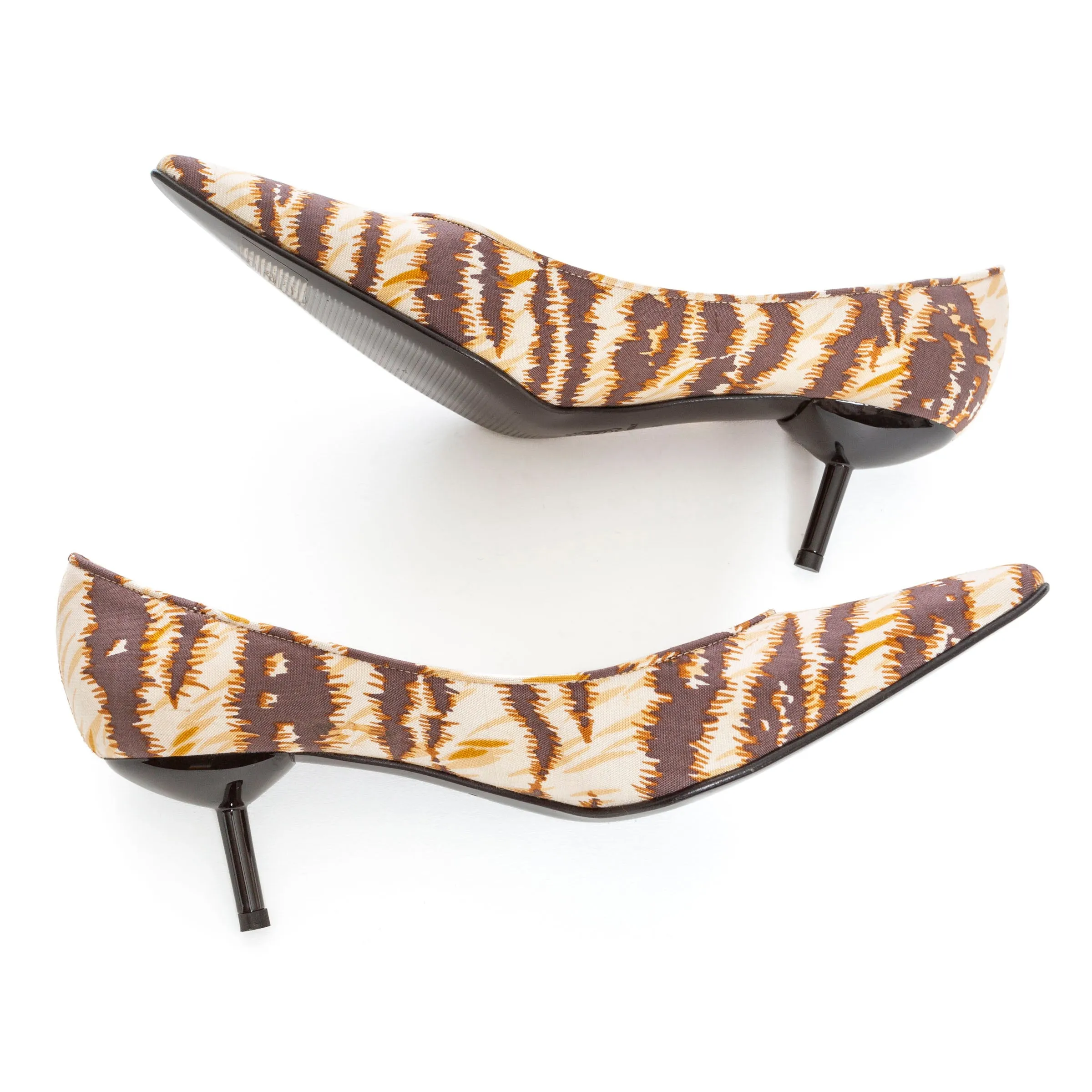 Tiger Stripe Print Pointed Kitten Pumps 38