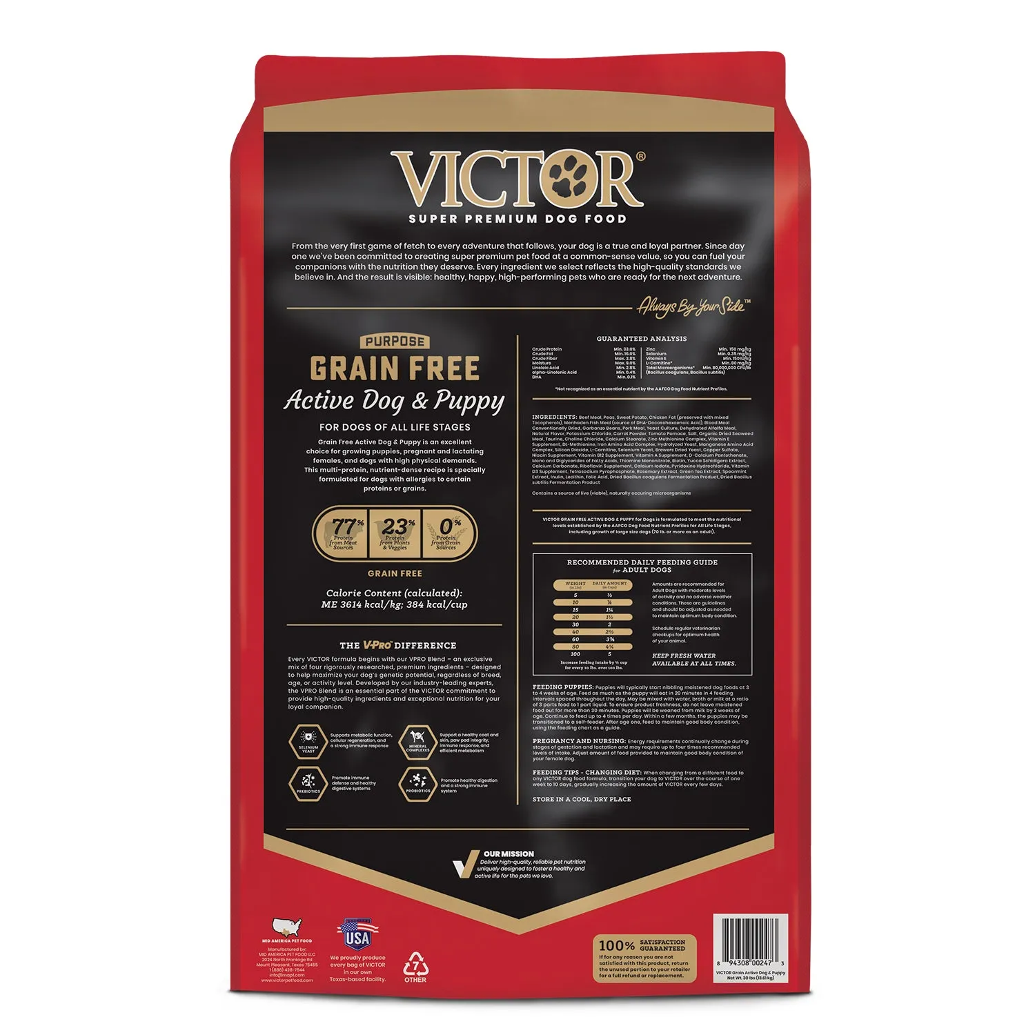 Victor Grain Free Active Dog & Puppy Dry Dog Food, 30lb