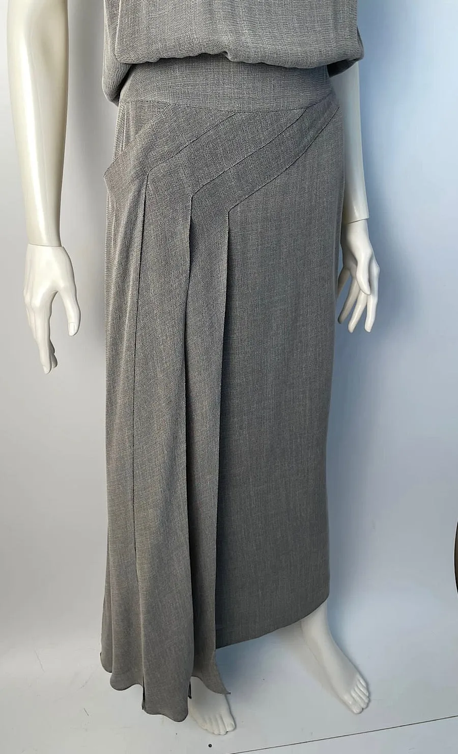 Vintage Chanel 99P 1999 Spring Grey 3 Piece Skirt Blouse Jacket Dress Outfit Set FR 36