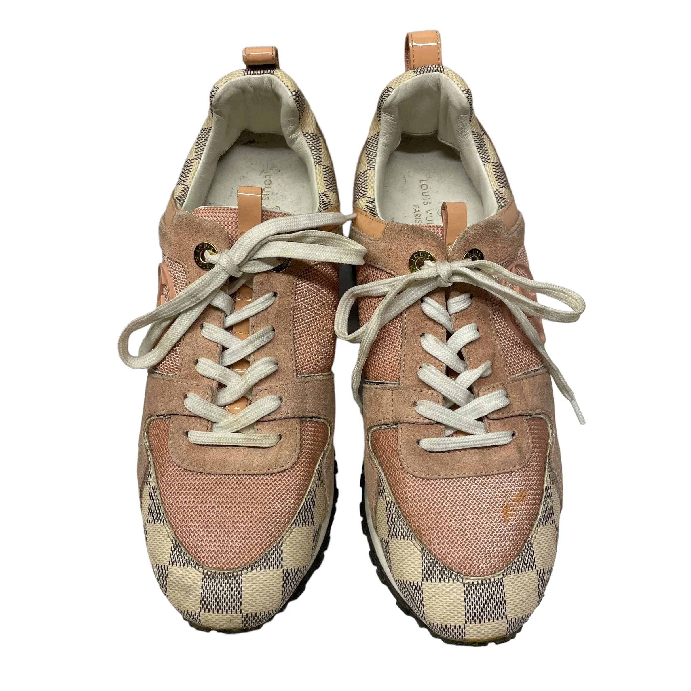 Vintage Louis Vuitton Designer Baby Pink Damier Pattern Sneakers Made in Italy Size EU 37.5