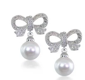 Women's Fashion CZ Bridal Wedding Pearl Earring